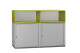 Doppel-Sideboard inkl. Aufsatz / Ophelis Pfalzmöbel / weiß / 3 Ordnerhöhen / Querrolllade / Sockel silber