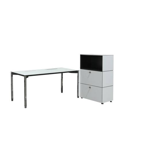 Schreibtisch / Dobergo "UNITO Q" / HPL weiß / 160 x 80 cm
