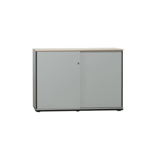 Sideboard / König & Neurath "Acta" / Schiebetüren / grau / Abdeckplatte akazie / 160 cm