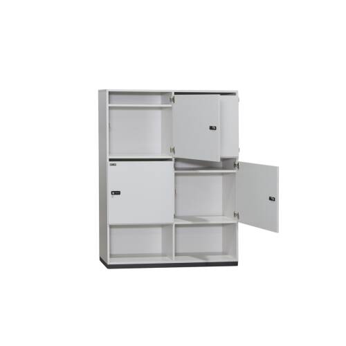 Fächerschrank / VS Büromöbel "Serie 800" / weiß / 4 Fächer Zahlenschloß / 2 Fächer offen / 120 cm