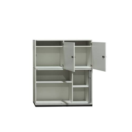 Aufsatz-Sideboard / Fächerschrank / VS Büromöbel / weiß / 2 Fächer Zahlenschloß / Unterbau Querrolllade / 120 cm